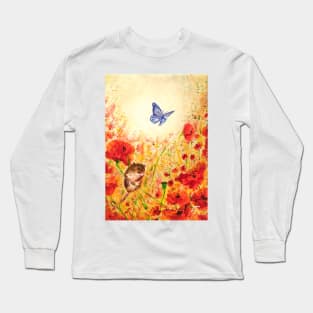 Mouse In Poppies Long Sleeve T-Shirt